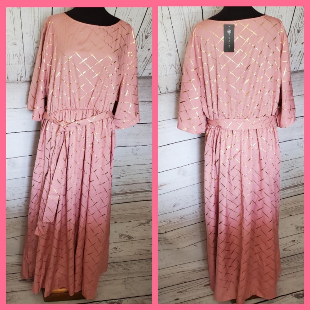 Kara and Kate scoop neck half sleeved belted maxi dress blush, gold XXXL